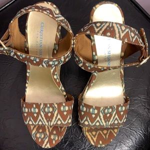 Size 5 wedges Christian Siriano for Payless brown cream turquoise open toe cork